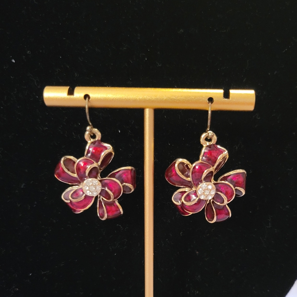 Vintage Red Enameled Christmas Bow Earrings